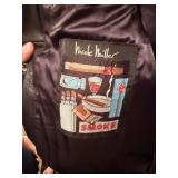 Nicole Miller Leather Bomber Jacket with Graphic Lining Patch