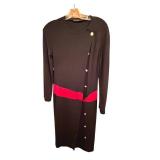 Louis Feraud Black Dress with Hot Pink Waist Belt - Gold Button Details - Size US 4
