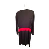 Louis Feraud Black Dress with Hot Pink Waist Belt - Gold Button Details - Size US 4