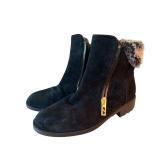 Cole Haan Waterproof Suede Knee-High Boots - Fur Trim & Gold Zipper