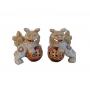 Pair of Foo Dog Ceramic Figurines with Openwork Lattice Bodies