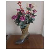 Vintage Victorian 2 toned boot vase W/ bouquet of flowers