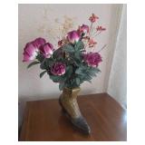 Vintage Victorian 2 toned boot vase W/ bouquet of flowers