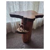 Wooden tree trunk plant stand W/ baby deer figure