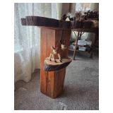Wooden tree trunk plant stand W/ baby deer figure