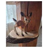 Wooden tree trunk plant stand W/ baby deer figure