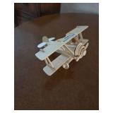 3 Vintage mini wooden figures- spinning wheel, biplane, buggy