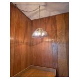 VINTAGE polished brass chandelier with clear beveled glass panels