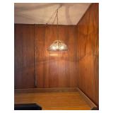 VINTAGE polished brass chandelier with clear beveled glass panels