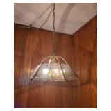 VINTAGE polished brass chandelier with clear beveled glass panels