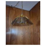 VINTAGE polished brass chandelier with clear beveled glass panels