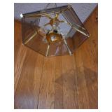 VINTAGE polished brass chandelier with clear beveled glass panels