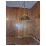 VINTAGE polished brass chandelier with clear beveled glass panels