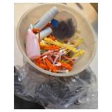 VINTAGE Bucket of Curlers & curling rods different styles and sizes, container of bobby pins