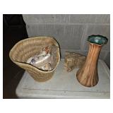 seashell lot with vase and vintage rock