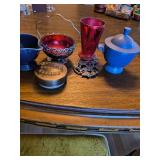 Sliver toned Cranberry Glass Basket and More