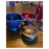 Sliver toned Cranberry Glass Basket and More