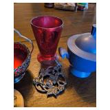 Sliver toned Cranberry Glass Basket and More