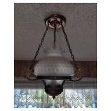 VINTAGE Milke Glass Hobnail Ceiling light fixture with brass frame