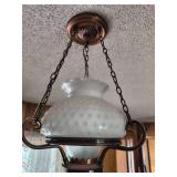 VINTAGE Milke Glass Hobnail Ceiling light fixture with brass frame
