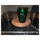 VINTAGE Wood Charcuterie board with Glass dome and 3 glasses