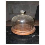 VINTAGE Wood Charcuterie board with Glass dome and 3 glasses