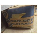 Box of woodworking staples and a Leveler