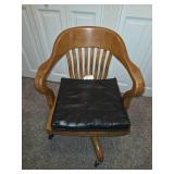 VINTAGE Wooden Swivel Bankers chair with cushion