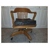 VINTAGE Wooden Swivel Bankers chair with cushion