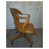 VINTAGE Wooden Swivel Bankers chair with cushion