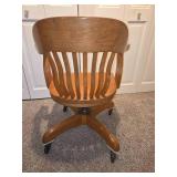 VINTAGE Wooden Swivel Bankers chair with cushion