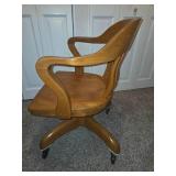VINTAGE Wooden Swivel Bankers chair with cushion