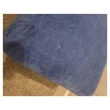 Vintage wooden footrest with blue cushioned top