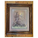 VINTAGE Rustic Scene Weathered wagon with flowers