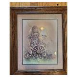 VINTAGE Rustic Scene Weathered wagon with flowers