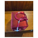 Burgandy Keepsake box with Rosary