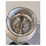 Vintage Brass lamp with Feather rimmed lamp shade