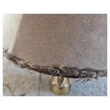 Vintage Brass lamp with Feather rimmed lamp shade
