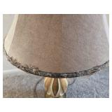 Vintage Brass lamp with Feather rimmed lamp shade