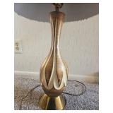 Vintage Brass lamp with Feather rimmed lamp shade
