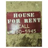 Vintage Metal For Rent Sign