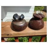 Brown ceramic or porcelain electrical insulators