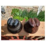 Brown ceramic or porcelain electrical insulators
