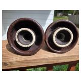 Brown ceramic or porcelain electrical insulators
