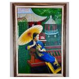 Framed Oil Painting on Canvas- Chinese Women with Parasol