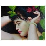 Framed Oil Painting on Canvas- Chinese Lady in Dudou