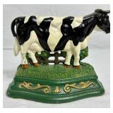 Cast Iron Wright Studios Cow Doorstop and Cast Iron Antique Sad Iron No 16