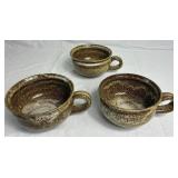 Handmade Studio Pottery Soup Tureen with Ladle and 3 Soup Mugs