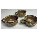 Handmade Studio Pottery Soup Tureen with Ladle and 3 Soup Mugs