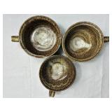 Handmade Studio Pottery Soup Tureen with Ladle and 3 Soup Mugs